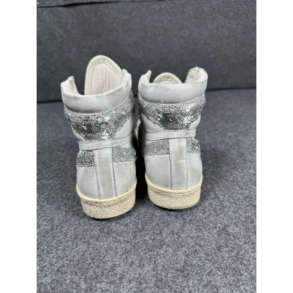 IRO Caleen Sequin High Top Sneakers Womens Size 38 Gray Leather‎ Suede Glitter